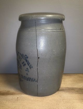 Antique Decorated Stoneware Crock T.  F.  Reppert Greensboro Pa.  Stenciled AS - IS 3