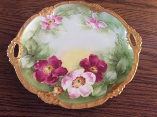 Limoges France Antiques Hand Painted Cake Plate Charger - Signed 10 1/2x 12””