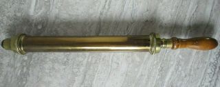 Antique Brass Air Pump With Wooden Handle 17 3/4 " Long
