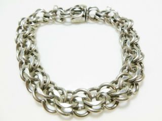 Vintage Sterling Silver Heavy Wide Double Cable Chain Charm Bracelet 7 3/8 "