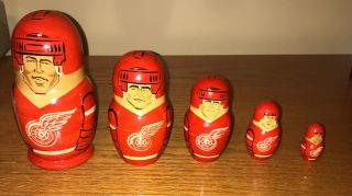 Detroit Red Wings " Russian 5 " Nesting Dolls - Signed