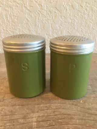 Vintage Aluminum Salt And Pepper Shakers Avacado Green