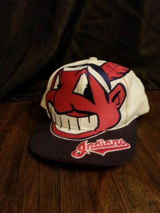 Vtg Cleveland Indians Chief Wahoo The Game Big Logo Snapback Hat Mlb