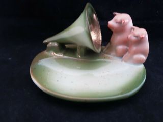 Antique German Porcelain Pig Fairing Two Pigs Looking Into Gramophone - Hmv Style