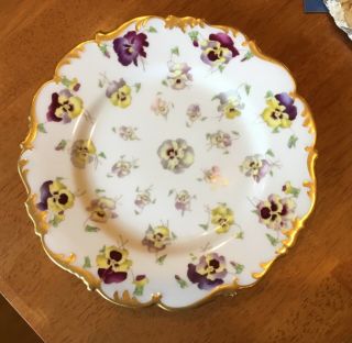 Antique Cauldon Ware Pansies Plate England Gold 9” Spectacular Cabinet Dish