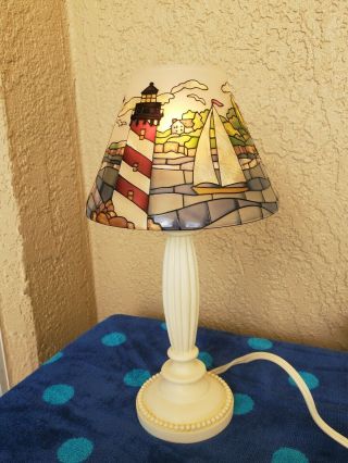 Joan Baker Designs Hand Painted Table Lamp Lighthouse Sail Boats