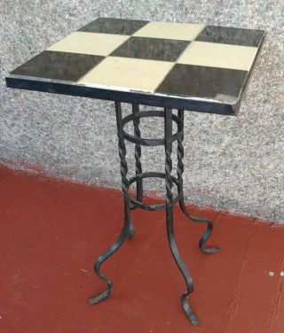 Vintage Table Plant Stand Wrought Iron Tile Top California Mission Style 20.  75 "
