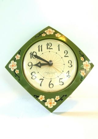 Vintage Westclox Wall Clock Antique Green W/ Flowers Retro Shabby Chic Electric