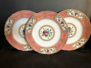 Vintage Andrea By Sadek Pink Sevres Dinner Plates Floral Gold Accents Set Of 3