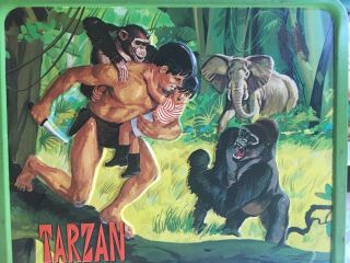Rare Vtg.  1966 Tarzan Metal Lunch Box With Matching Steel /thermos Apes