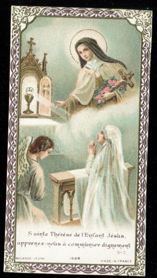 Antique Holy Card Of Communion Girl With St Therese