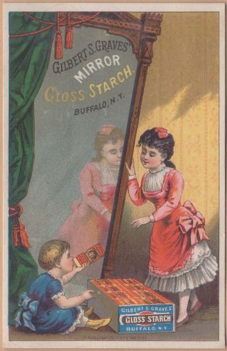 Victorian Trade Card - G S Graves Mirror Gloss Starch - Buffalo,  Ny - Woman & Chiild
