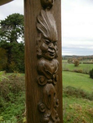 19thc Gothic Wooden Oak Carved Panel With Grotesque Figure & Grapes