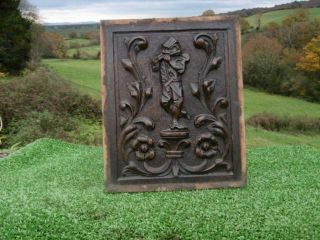 19thc WOODEN OAK CARVED PANEL WITH MUSICIAN FIGURE PLAYING PIPES C.  1860 3