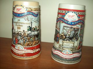 2 Miller High Life Great American Achievements Steins - Model T/ 1st Transcon Rr