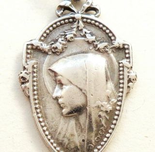 Portrait Holy Mary - Gorgeous Antique Silver Art Medal Pendant By Becker