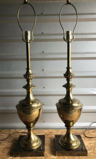 Vtg Pair Stiffel Table Lamps Hollywood Regency Mid Century Brass Trophy Urn 36”