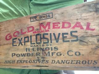 Gold Medal Explosives Dynamite Wooden Crate Illinois Vintage Mancave Decor