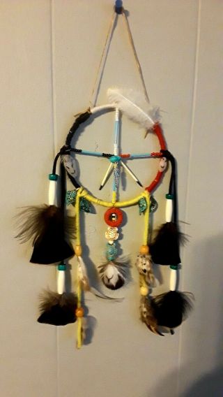 Ojibwe Handmade Unique Medicine Wheel With All Natural Feathers C.  O.  A.