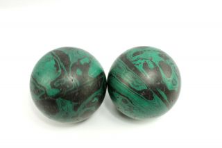 (2) Vintage It ' s a GEM Green & Black Marble Swirl Duckpin Bowling Balls 3lb 7oz 2