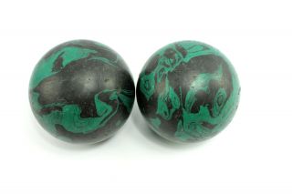 (2) Vintage It ' s a GEM Green & Black Marble Swirl Duckpin Bowling Balls 3lb 7oz 3