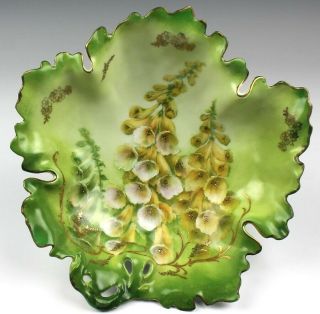 Antique Pt Germany 10 1/2 " Porcelain Foxglove Floral Leaf Serving Dish Bowl Asa