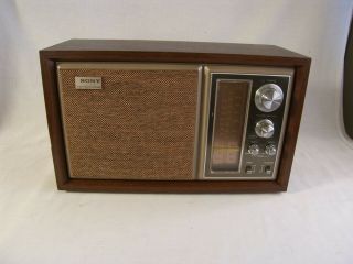 Vintage High Fidelity Sound Sony Am - Fm Table Radio Model Icf - 9550w Wood Case