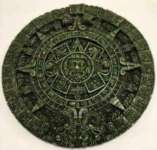 Exclusive Vintage Resin Green Aztec Mayan Sun Calender Wall Plaque Heavy