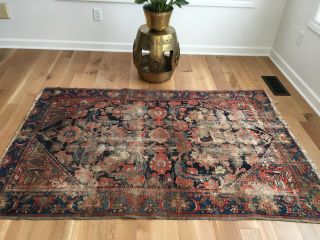 Antique Hand Knotted Worn Vegetable Dyed Wool Oriental Rug 4 " X 6 " /area Rug