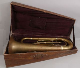 Antique Authentic Civil War Period Marching Band Brass Horn Grained Painted Case