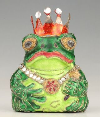 Antique Chinese Cloisonne Enamel Statue Pendant Handmade Old Frog Emperor Collec