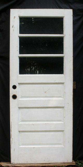 32 " X79 " Vintage Antique Solid Wood Wooden Door 3 Tempered Glass Window Lite Pane