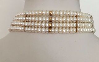Vintage 4 Strand Freshwater Pearl And 14k Gold Choker