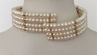 Vintage 4 Strand Freshwater Pearl And 14K Gold Choker 2