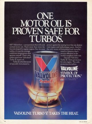 1984 Valvoline Turbo V Motor Oil Take The Heat Print Ad