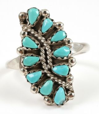 Vintage Signed Zuni Sterling Silver & Turquoise Ring Size 8.  5