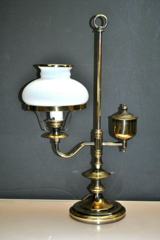 Vintage Oil Burner Design Electric Brass Lamp (white Globe) On Arm