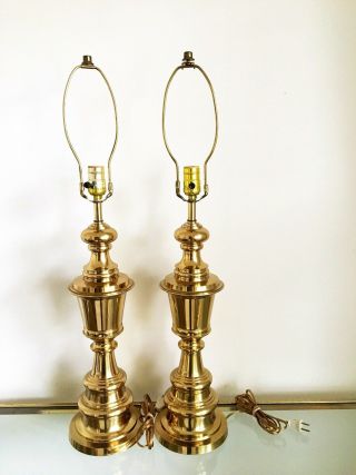 Vintage Traditional Solid Brass Lamps Set Pair Base Bedroom Accent 31” Tall