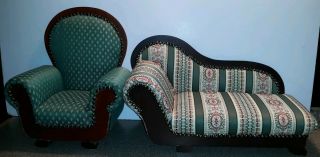 American Girl Dayton Hudson 18 " Victorian Chaise & Green Armchair Exc Cond