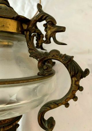 Vintage Brass And Glass Hanging Light Fixture With Dragons 3