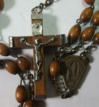 Antique Vintage Rosary Cross Wood Prayer Beads 16 " (r937)