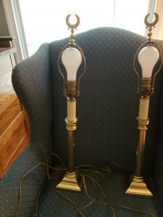 Vintage Baldwin Brass Candlesticks Table Buffet Lamps 28” Pair Colonial