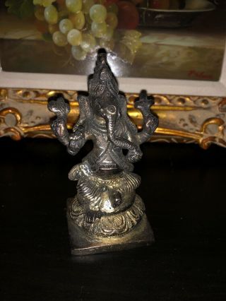 Vintage Hindu Ganesh Elephant God Brass Bronze Statue 4”1/2