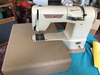Vintage Swiss Elna Supermatic Sewing Machine In Hard Case