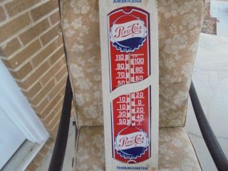 Vintage Pepsi - Cola Double Bottle Cap Red Thermometer Large 27 " X 8 " Metal Sign