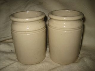 2 Antique Stoneware Pottery Crocks Jars Fmf G 4 - 1/4 " Made In England