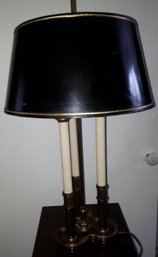 Vintage Stiffel Brass Bouillotte Candlestick Desk Table Lamp Black Shade