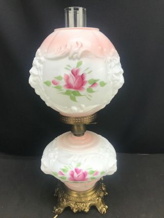 Vintage Gwtw Hurricane Lamp Puffy Lions Head Roses Gone With The Wind