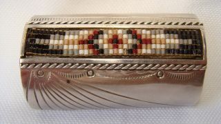 Native American Sterling Silver Signed G W T W/beadwork Pony Tail Clip