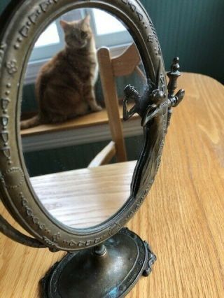 Vintage Art Deco Brass Standing Vanity Mirror With 3 Dimensional Female Figure